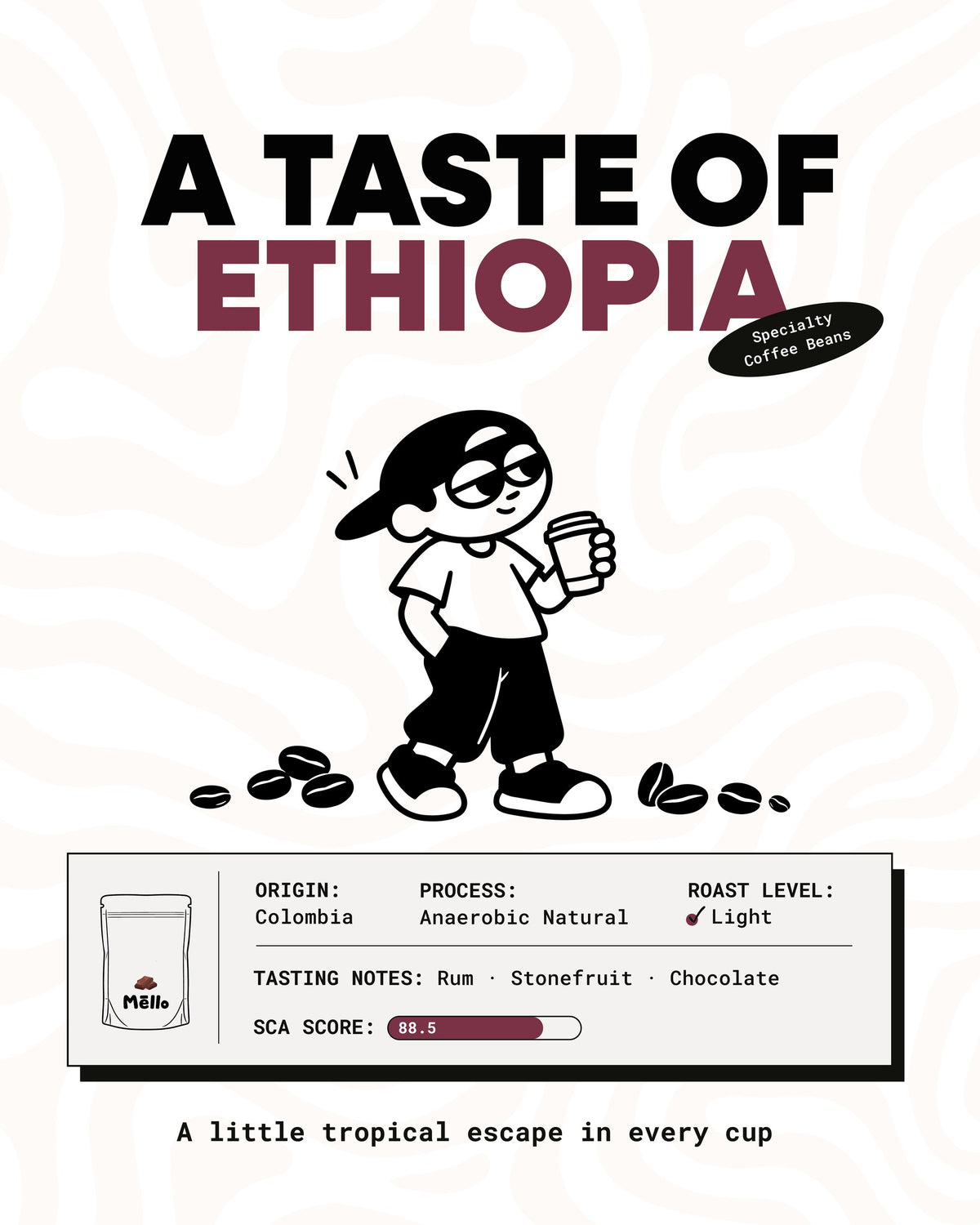 A taste of Ethiopia: Colombia, anaerobic natural, light roast, SCA score 88.5
