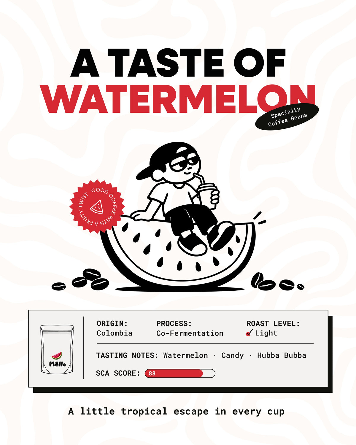 A taste of Watermelon: Colombia, co-fermentation, light roast, SCA score 88